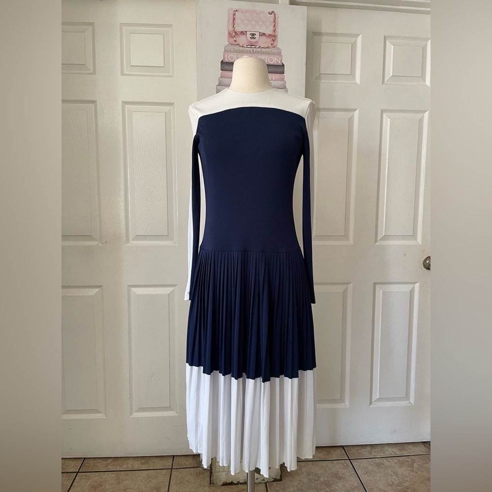 ERMANNA Two-Tone Navy and White Midi Dress